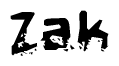 This nametag says Zak, and has a static looking effect at the bottom of the words. The words are in a stylized font.