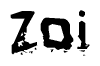 This nametag says Zoi, and has a static looking effect at the bottom of the words. The words are in a stylized font.