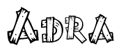 The image contains the name Adra written in a decorative, stylized font with a hand-drawn appearance. The lines are made up of what appears to be planks of wood, which are nailed together