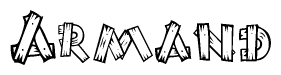 The clipart image shows the name Armand stylized to look as if it has been constructed out of wooden planks or logs. Each letter is designed to resemble pieces of wood.