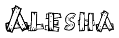 The image contains the name Alesha written in a decorative, stylized font with a hand-drawn appearance. The lines are made up of what appears to be planks of wood, which are nailed together