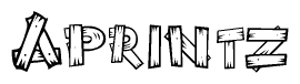 The clipart image shows the name Aprintz stylized to look like it is constructed out of separate wooden planks or boards, with each letter having wood grain and plank-like details.