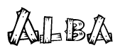 The clipart image shows the name Alba stylized to look as if it has been constructed out of wooden planks or logs. Each letter is designed to resemble pieces of wood.