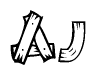 The clipart image shows the name Aj stylized to look as if it has been constructed out of wooden planks or logs. Each letter is designed to resemble pieces of wood.