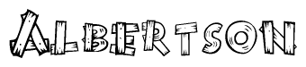 The image contains the name Albertson written in a decorative, stylized font with a hand-drawn appearance. The lines are made up of what appears to be planks of wood, which are nailed together