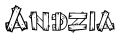 The clipart image shows the name Andzia stylized to look like it is constructed out of separate wooden planks or boards, with each letter having wood grain and plank-like details.
