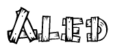 The clipart image shows the name Aled stylized to look as if it has been constructed out of wooden planks or logs. Each letter is designed to resemble pieces of wood.