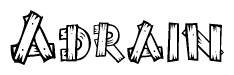 The clipart image shows the name Adrain stylized to look like it is constructed out of separate wooden planks or boards, with each letter having wood grain and plank-like details.