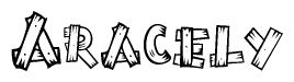 The image contains the name Aracely written in a decorative, stylized font with a hand-drawn appearance. The lines are made up of what appears to be planks of wood, which are nailed together