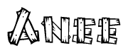 The image contains the name Anee written in a decorative, stylized font with a hand-drawn appearance. The lines are made up of what appears to be planks of wood, which are nailed together