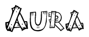 The clipart image shows the name Aura stylized to look like it is constructed out of separate wooden planks or boards, with each letter having wood grain and plank-like details.