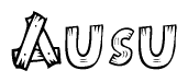 The clipart image shows the name Ausu stylized to look as if it has been constructed out of wooden planks or logs. Each letter is designed to resemble pieces of wood.