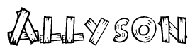 The image contains the name Allyson written in a decorative, stylized font with a hand-drawn appearance. The lines are made up of what appears to be planks of wood, which are nailed together
