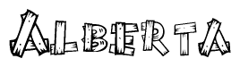 The image contains the name Alberta written in a decorative, stylized font with a hand-drawn appearance. The lines are made up of what appears to be planks of wood, which are nailed together