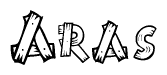 The clipart image shows the name Aras stylized to look as if it has been constructed out of wooden planks or logs. Each letter is designed to resemble pieces of wood.