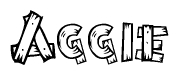 The image contains the name Aggie written in a decorative, stylized font with a hand-drawn appearance. The lines are made up of what appears to be planks of wood, which are nailed together