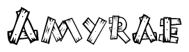 The image contains the name Amyrae written in a decorative, stylized font with a hand-drawn appearance. The lines are made up of what appears to be planks of wood, which are nailed together