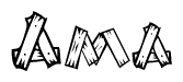 The image contains the name Ama written in a decorative, stylized font with a hand-drawn appearance. The lines are made up of what appears to be planks of wood, which are nailed together