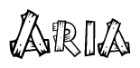 The clipart image shows the name Aria stylized to look like it is constructed out of separate wooden planks or boards, with each letter having wood grain and plank-like details.