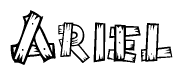 The image contains the name Ariel written in a decorative, stylized font with a hand-drawn appearance. The lines are made up of what appears to be planks of wood, which are nailed together
