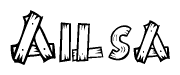 The clipart image shows the name Ailsa stylized to look as if it has been constructed out of wooden planks or logs. Each letter is designed to resemble pieces of wood.