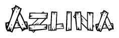 The clipart image shows the name Azlina stylized to look like it is constructed out of separate wooden planks or boards, with each letter having wood grain and plank-like details.