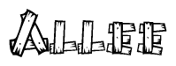 The clipart image shows the name Allee stylized to look like it is constructed out of separate wooden planks or boards, with each letter having wood grain and plank-like details.