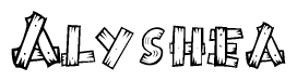 The image contains the name Alyshea written in a decorative, stylized font with a hand-drawn appearance. The lines are made up of what appears to be planks of wood, which are nailed together