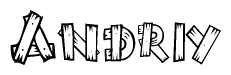 The image contains the name Andriy written in a decorative, stylized font with a hand-drawn appearance. The lines are made up of what appears to be planks of wood, which are nailed together