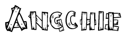 The clipart image shows the name Angchie stylized to look like it is constructed out of separate wooden planks or boards, with each letter having wood grain and plank-like details.