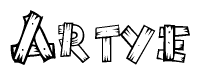 The image contains the name Artye written in a decorative, stylized font with a hand-drawn appearance. The lines are made up of what appears to be planks of wood, which are nailed together