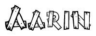 The clipart image shows the name Aarin stylized to look as if it has been constructed out of wooden planks or logs. Each letter is designed to resemble pieces of wood.