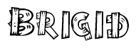 The clipart image shows the name Brigid stylized to look as if it has been constructed out of wooden planks or logs. Each letter is designed to resemble pieces of wood.