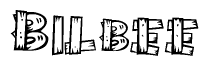 The image contains the name Bilbee written in a decorative, stylized font with a hand-drawn appearance. The lines are made up of what appears to be planks of wood, which are nailed together