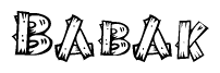 The clipart image shows the name Babak stylized to look as if it has been constructed out of wooden planks or logs. Each letter is designed to resemble pieces of wood.