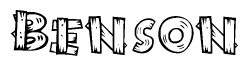 The image contains the name Benson written in a decorative, stylized font with a hand-drawn appearance. The lines are made up of what appears to be planks of wood, which are nailed together