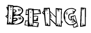 The image contains the name Bengi written in a decorative, stylized font with a hand-drawn appearance. The lines are made up of what appears to be planks of wood, which are nailed together