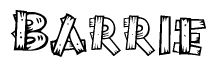 The image contains the name Barrie written in a decorative, stylized font with a hand-drawn appearance. The lines are made up of what appears to be planks of wood, which are nailed together