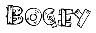 The clipart image shows the name Bogey stylized to look like it is constructed out of separate wooden planks or boards, with each letter having wood grain and plank-like details.