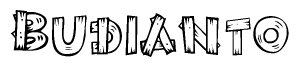 The clipart image shows the name Budianto stylized to look as if it has been constructed out of wooden planks or logs. Each letter is designed to resemble pieces of wood.