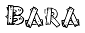 The clipart image shows the name Bara stylized to look as if it has been constructed out of wooden planks or logs. Each letter is designed to resemble pieces of wood.