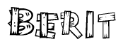 The image contains the name Berit written in a decorative, stylized font with a hand-drawn appearance. The lines are made up of what appears to be planks of wood, which are nailed together