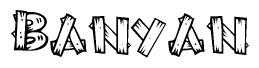 The clipart image shows the name Banyan stylized to look like it is constructed out of separate wooden planks or boards, with each letter having wood grain and plank-like details.