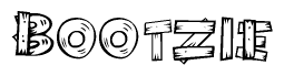 The image contains the name Bootzie written in a decorative, stylized font with a hand-drawn appearance. The lines are made up of what appears to be planks of wood, which are nailed together