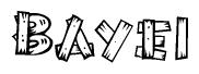 The clipart image shows the name Bayei stylized to look as if it has been constructed out of wooden planks or logs. Each letter is designed to resemble pieces of wood.