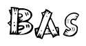 The clipart image shows the name Bas stylized to look as if it has been constructed out of wooden planks or logs. Each letter is designed to resemble pieces of wood.