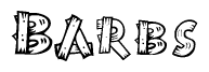The image contains the name Barbs written in a decorative, stylized font with a hand-drawn appearance. The lines are made up of what appears to be planks of wood, which are nailed together