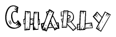 The image contains the name Charly written in a decorative, stylized font with a hand-drawn appearance. The lines are made up of what appears to be planks of wood, which are nailed together