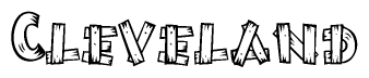 The image contains the name Cleveland written in a decorative, stylized font with a hand-drawn appearance. The lines are made up of what appears to be planks of wood, which are nailed together