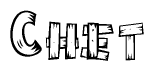 The clipart image shows the name Chet stylized to look as if it has been constructed out of wooden planks or logs. Each letter is designed to resemble pieces of wood.